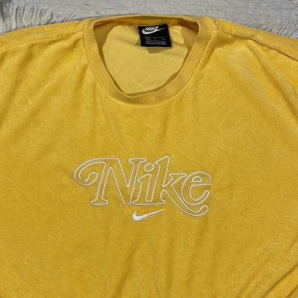 NIKE RETRO FEMME TERRY CROPPED Topaz Gold CREW SWEATSHIRT - Picture 4 of 10